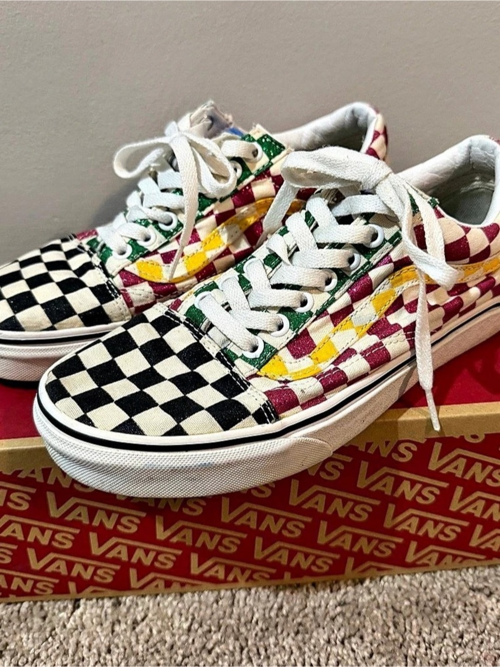 Vans Old Skool Glitter Checkerboard Sneakers in Black & White